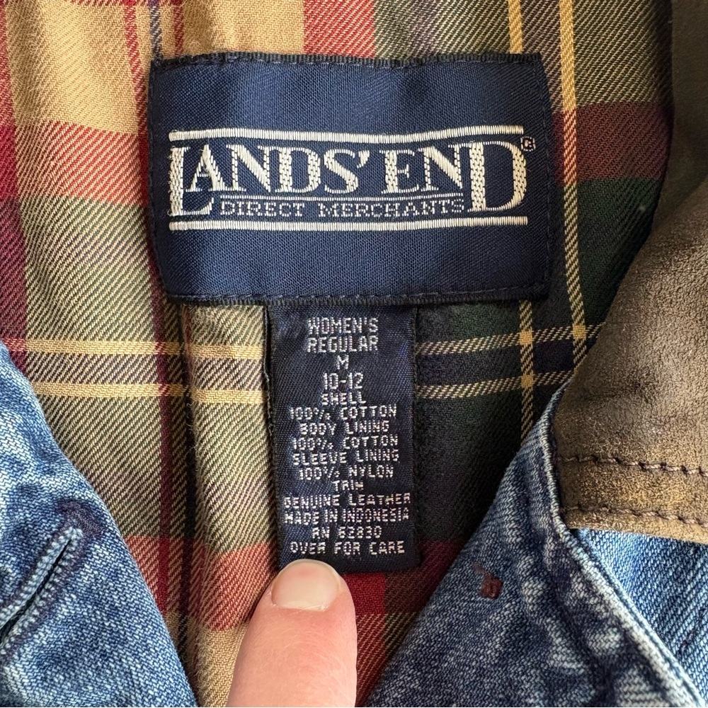 Vintage Lands End Denim Barn Chore Coat Jacket Women Medium Flannel Lined Jean - Picture 4 of 11